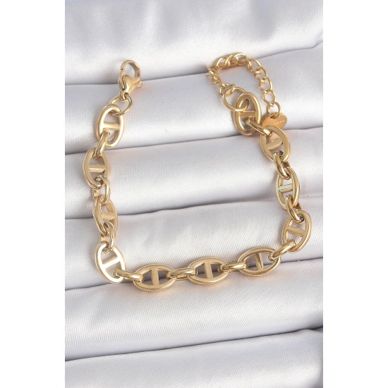 316L Çelik Gold Renk Zincir Model Kadın Bileklik - TJ-BB6955