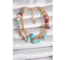 Pirinç Gold Renk Çoklu Renkli Çakıl Taşı Model Yıldız Figür Kadın Bileklik - TJ-BB6962