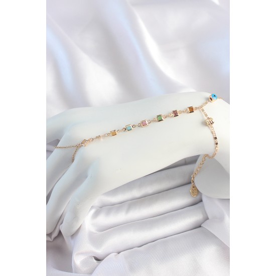 Pirinç Gold Renk Renkli Zİrkon Taşlı Şahmeran - TJ-SN632