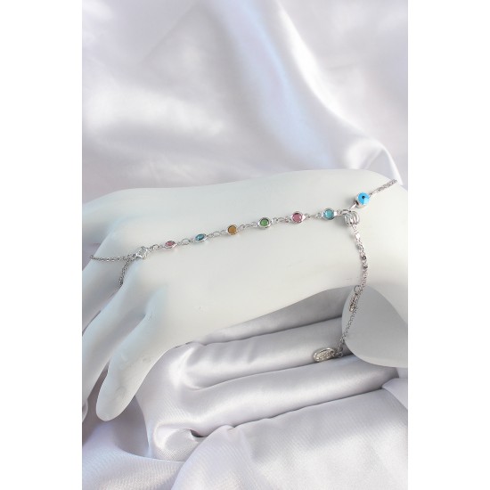 Pirinç Gümüş Renk Renkli Zirkon Taşlı Şahmeran - TJ-SN633