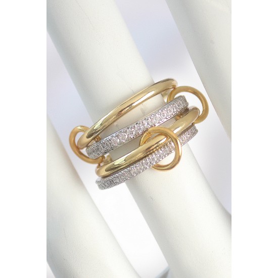 Pirinç Gold Renk Zirkon Taşlı Halka Detaylı Kadın Yüzük - TJ-BYK3752