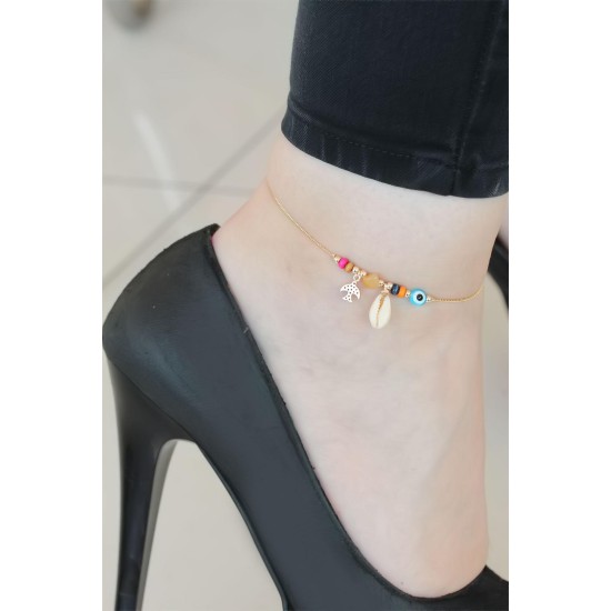 Gold Renk Deniz Kabuğu Figürlü Hal Hal - TJ-HH1160-KS