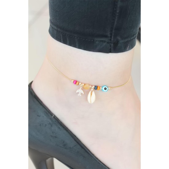 Gold Renk Deniz Kabuğu Figürlü Hal Hal - TJ-HH1160-KS