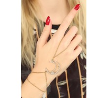 Gold Renk Zirkon Taşlı Ay Tasarım Şahmeran Bileklik - TJ-SN469