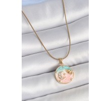 316L Çelik Gold Renk Zincir Mix Renk Mineli Zirkon Taşlı Gezegen İşlemeli Yıldız Detay Madalyon Model Kadın Kolye - TJ-BKO10133