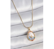 316L Çelik Gold Renk Zincir Mix Renkli Deniz Yıldız İşlemeli İnci Detay Portre Model Kadın Kolye - TJ-BKO10162