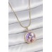 316L Çelik Gold Renk Zincir Mor Mineli İncili Çiçek İşlemeli Madalyon Model Kadın Kolye - TJ-BKO10175
