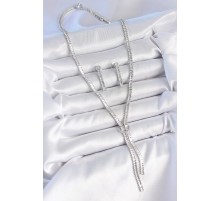 Pirinç Gümüş Renk Su Yolu Zirkon Taşlı VIP Seri Kadın Kolye Seti - TJ-BKO10200