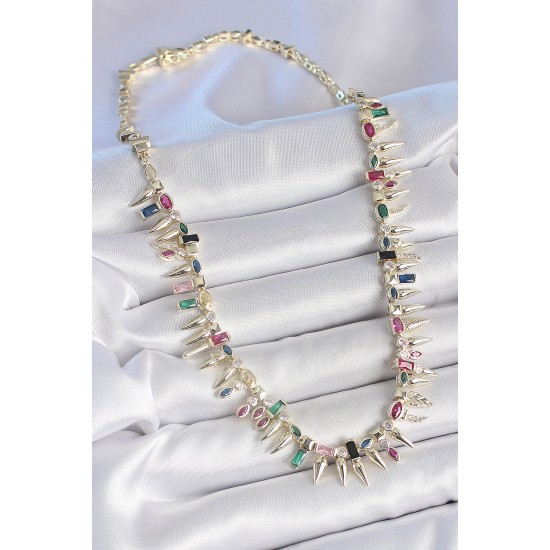 Pirinç Gold Renk Zirkon Taşlı Diken Model VIP Seri Kadın Kolye - TJ-BKO10203