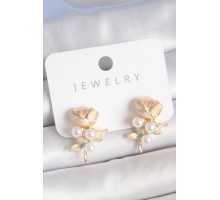 Pirinç Gold Renk Beyaz Mineli İnci Detay Gül Model Kadın Küpe - TJ-BKP10499