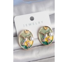 Pirinç Gold Renk Mix Renk Mineli İncili Sinek Kuşu İşlemeli Portre Model Kadın Kolye - TJ-BKP10503