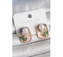 Pirinç Gold Renk Mix Renk Mineli İncili Çiçek Model Portre Model Kadın Küpe - TJ-BKP10505