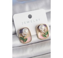 Pirinç Gold Renk Mix Renk Mineli İncili Çiçek Model Portre Model Kadın Küpe - TJ-BKP10505