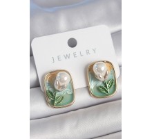 Pirinç Gold Renk Mix Renk Mineli İncili Çiçek Mineli Portre Model Kadın Küpe - TJ-BKP10506