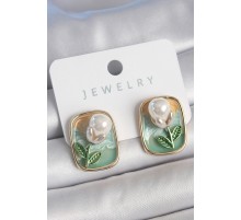 Pirinç Gold Renk Mix Renk Mineli İncili Çiçek Mineli Portre Model Kadın Küpe - TJ-BKP10506