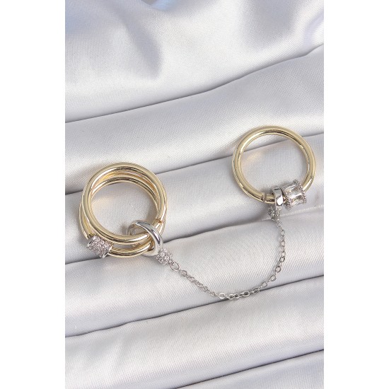 Pirinç Mix Renk Zirkon Taşlı Zincir Kadın Yüzük Seti - TJ-BYK3753