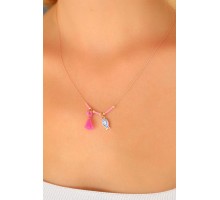 Nazar Boncuklu Pembe Renk Taşlı Rose Bayan Kolye - TJ-BKO4372