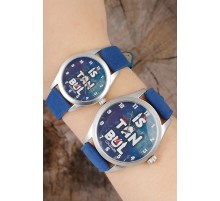 İstanbul Tasarım Lacivert Deri Kordonlu Sevgili Saatleri - TJ-SGK1368