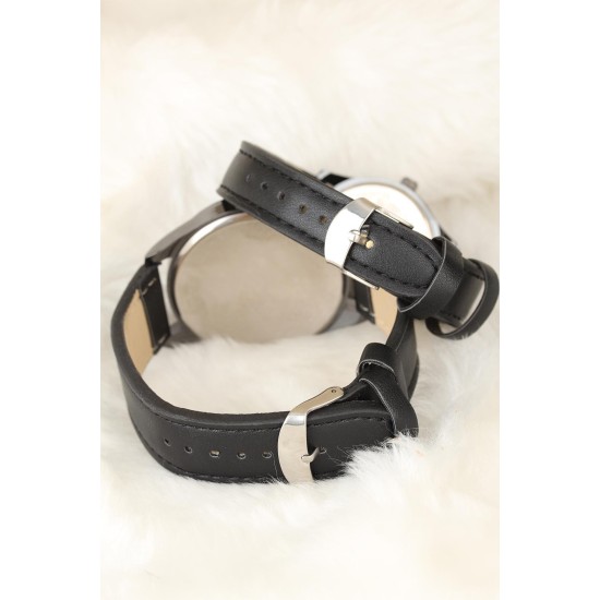 Siyah Renk Deri Kordonlu İstanbul Tasarımlı Sevgili Saatleri - TJ-SGK1369