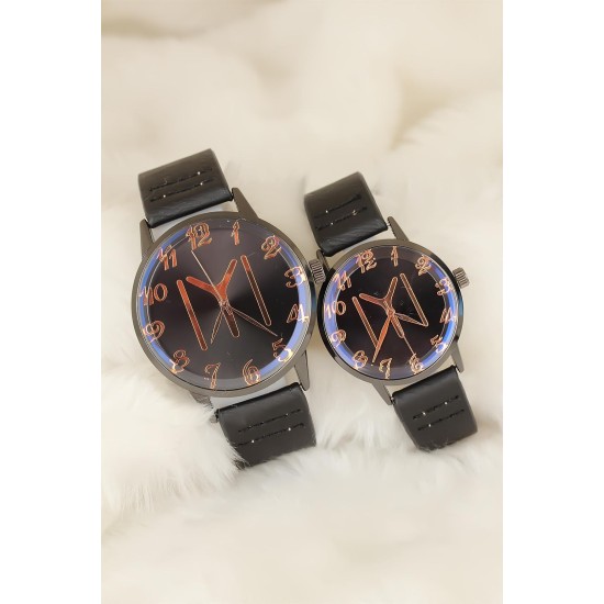 Siyah Deri Kordonlu Füme Metal Kasa Kayı Boyu Figürlü Sevgili Saatleri - TJ-SGK1370