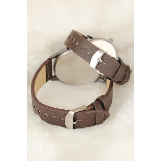 Kahverengi Deri Kordonlu Rose Metal Kasa Sevgili Saatleri - TJ-SGK1371