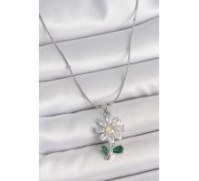 316L Çelik Gümüş Renk Minimal Topçuk Zincir Zirkon Taşlı Papatya Model Kadın Kolye - TJ-BKO10205