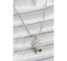 316L Çelik Gümüş Renk Minimal Topçuk Zincir Zirkon Taşlı Papatya Model Kadın Kolye - TJ-BKO10205