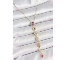 316L Çelik Gold Renk Zincir Zirkon Taşlı Y Model Dekolte Kadın Kolye - TJ-BKO10206