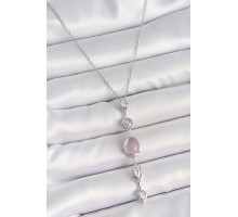 316L Çelik Gümüş Renk Zincir Zirkon Taşlı Pembe Sedefli Y Model Dekolte Kadın Kolye - TJ-BKO10209