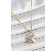 316L Çelik Gold Renk Zincir Zirkon Taşlı Anka Kuşu İşlemeli Açılır Model Kadın Kolye - TJ-BKO10213