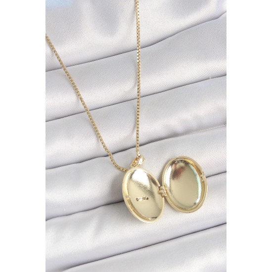 316L Çelik Gold Renk Zincir Zirkon Taşlı Anka Kuşu İşlemeli Açılır Model Kadın Kolye - TJ-BKO10213