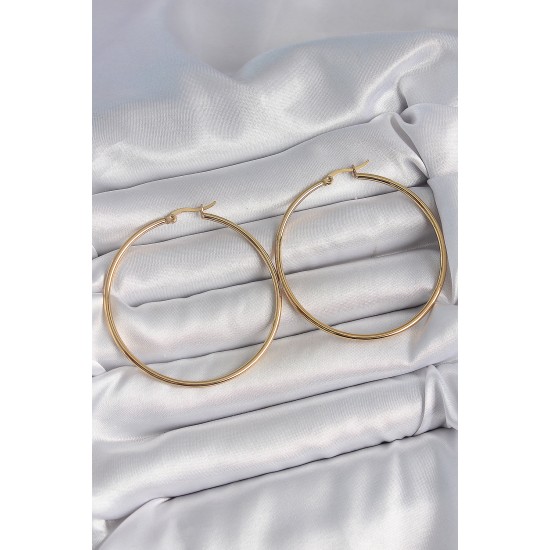 316 Çelik Gold Renk 53 mm Halka Model Kadın Küpe - TJ-BKP10511