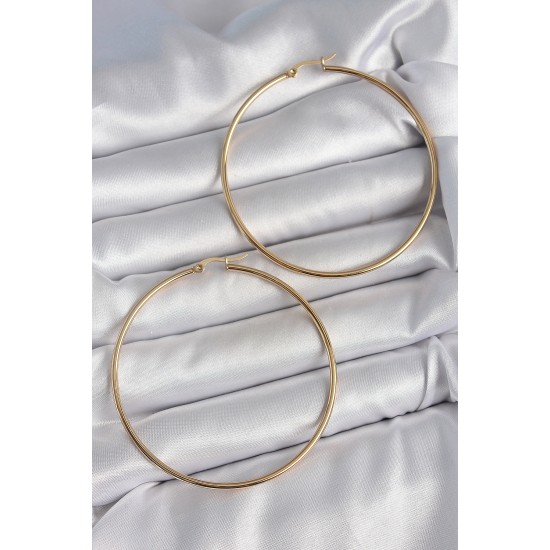 316 Çelik Gold Renk 63 mm Halka Model Kadın Küpe - TJ-BKP10512