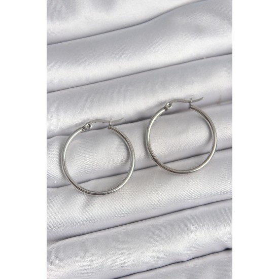 316 Çelik Gümüş Renk 27 mm Halka Model Kadın Küpe - TJ-BKP10514