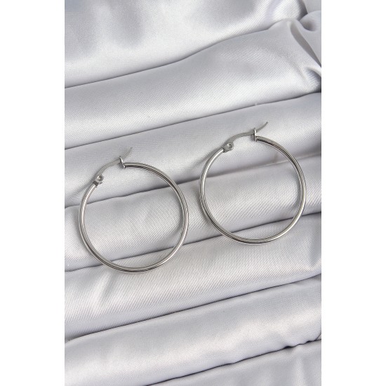 316 Çelik Gümüş Renk 33 mm Halka Model Kadın Küpe - TJ-BKP10515