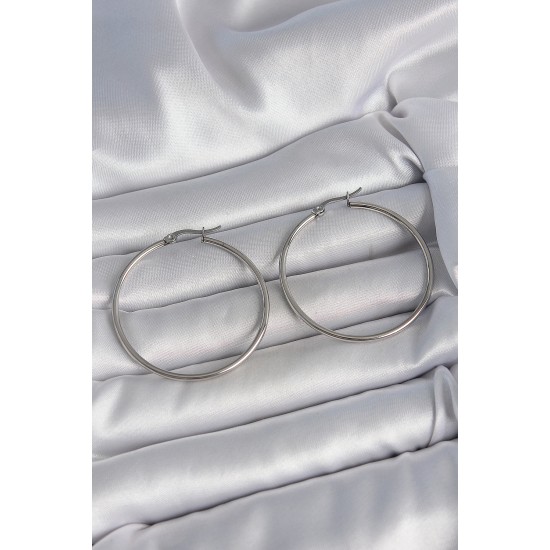 316 Çelik Gümüş Renk 43 mm Halka Model Kadın Küpe - TJ-BKP10516