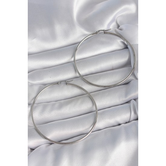 316 Çelik Gümüş Renk 63 mm Halka Model Kadın Küpe - TJ-BKP10518