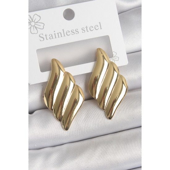 316 Çelik Gold Renk Dalga Model Kadın Küpe - TJ-BKP10519