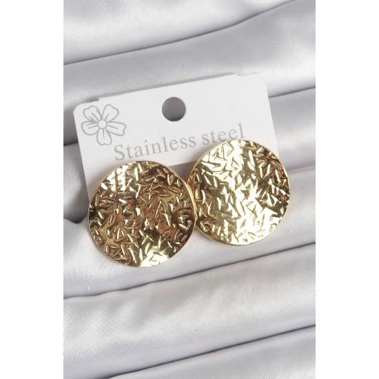 316 Çelik Gold Renk İşlemli Daire Plaka Model Kadın Küpe - TJ-BKP10520