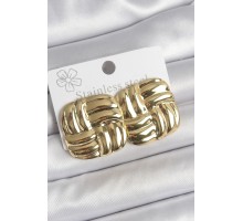 316 Çelik Gold Renk İşlemeli Kare Plaka Model Kadın Küpe - TJ-BKP10521