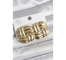 316 Çelik Gold Renk İşlemeli Kare Plaka Model Kadın Küpe - TJ-BKP10521