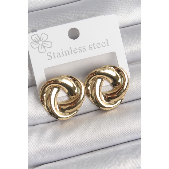 316 Çelik Gold Renk Düğüm Halka Model Kadın Küpe - TJ-BKP10522