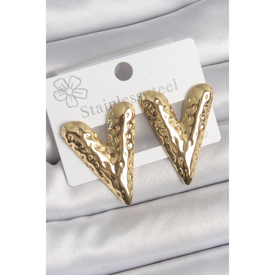 316 Çelik Gold Renk İşlemeli Kalp Model Kadın Küpe - TJ-BKP10523