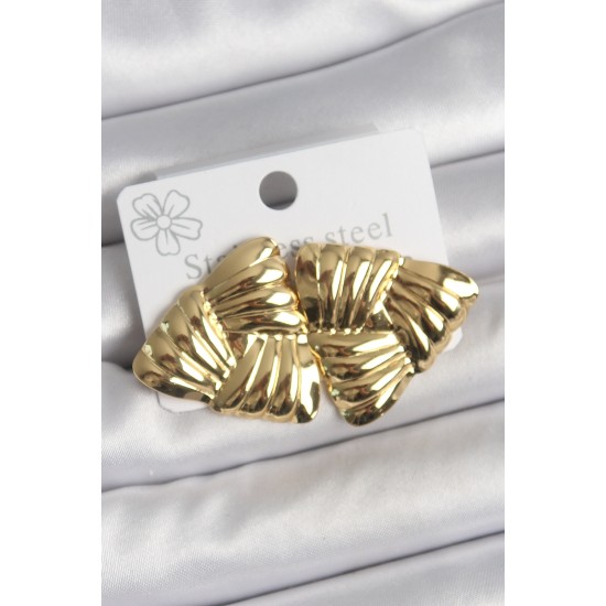 316 Çelik Gold Renk İşlemeli Üçgen Model Kadın Küpe - TJ-BKP10524
