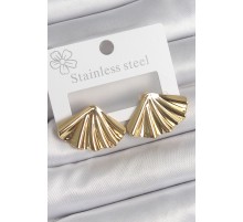 316 Çelik Gold Renk İşlemeli Deniz Kabuğu Plaka Model Kadın Küpe - TJ-BKP10525