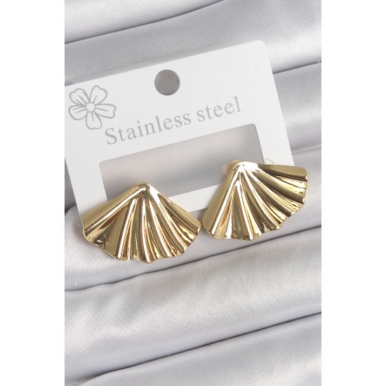 316 Çelik Gold Renk İşlemeli Deniz Kabuğu Plaka Model Kadın Küpe - TJ-BKP10525