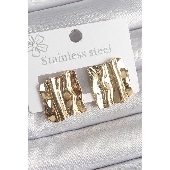 316 Çelik Gold Renk Dalgalı Plaka Model Kadın Küpe - TJ-BKP10526