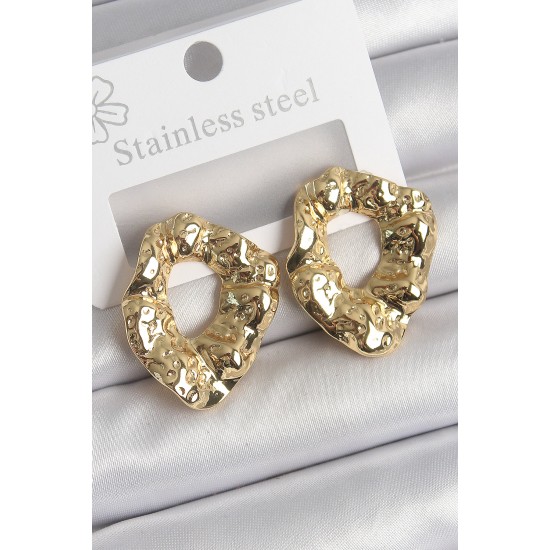 316 Çelik Gold Renk İşlemeli Halka Model Kadın Küpe - TJ-BKP10527