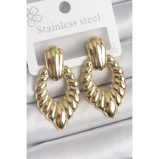 316 Çelik Gold Renk İşlemeli Motiif Model Kadın Küpe - TJ-BKP10528