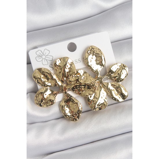 316 Çelik Gold Renk İşlemeli Yaprak Model Kadın Küpe - TJ-BKP10529